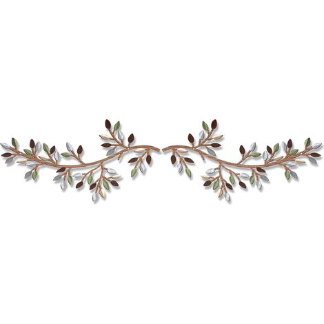 Conjunto de 2 adornos de pared de metal: hoja de vid, rama de olivo y hoja de hierro forjado, para colocar encima de la cama, en el salón o en el exterior. (1/5)