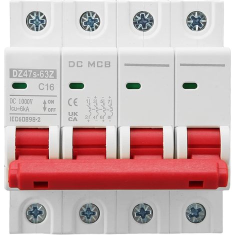 Disjoncteurs Miniatures 4P Système Solaire PV 16A Montage sur Rail DIN 6000A Capacité Segmentée DC1000V DZ47s 63Z C16 (1/5)