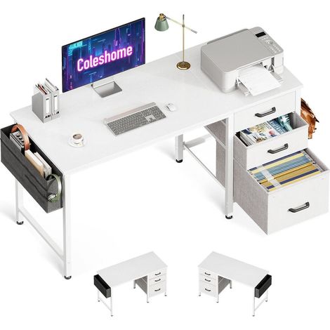 Schreibtisch mit 3 Stoffschubladen und Aufbewahrungstasche, PC-Schreibtisch (1/5)