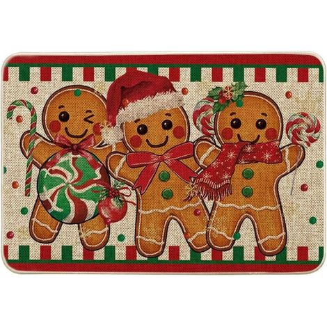 Paillasson de Noël en pain d'épice - Motif bonhomme - Motif sucettes - Décoration saisonnière de Noël - Tapis de sol pour l'intérieur et l'extérieur - 40 x 60 cm (1/5)