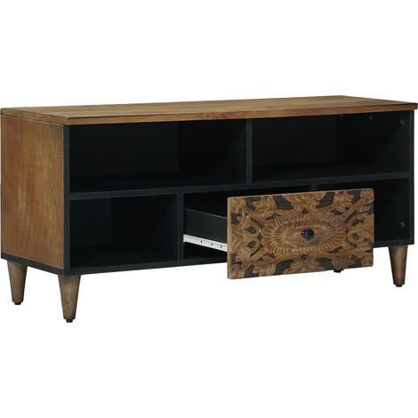 Maison Exclusive - Mobile TV Marrone 100 x 33,5 x 46 cm Legno di mango massello (1/5)