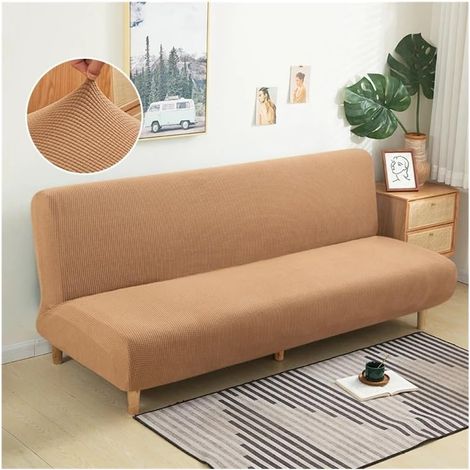 Elastischer Klappsofabezug mit Armlehnen, einfarbig beige, 190–210 cm