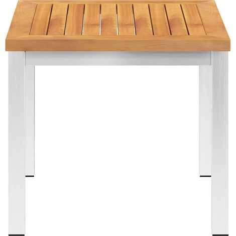 vidaXL Mesa auxiliar jardín madera acacia acero inoxidable 45x45x38cm (1/2)