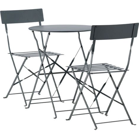 Ensemble Table de Jardin & 2 Chaises "Marseille" 71cm Gris Foncé (1/5)