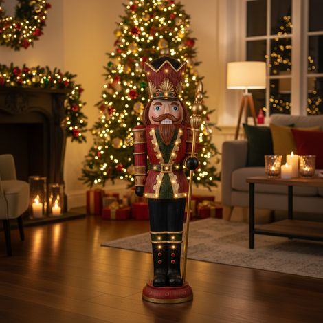 Statuetta soldatino "Tom" schiaccianoci in legno con Led per decorazioni natalizie, 191 cm (1/4)