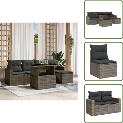 Salon de jardin 6 pcs avec coussins gris résine tressée - Ensemble Salon De Jardin - Meuble Extérieur - Jardin Design - Mobilier Résistant Aux Intempéries - Chaise Lounge (1/5)
