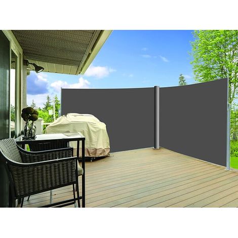 Rideau de terrasse d'angle - Acier - Gris - 2 pièces - 1,6x3m
