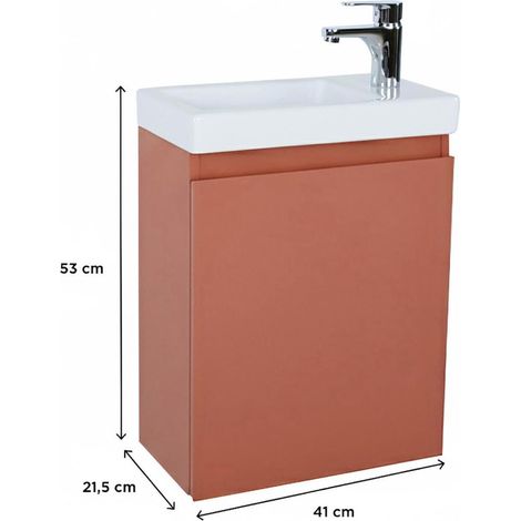 Mob-In – Meuble lave-mains suspendu 41 cm – Vasque en céramique réversible – Montage facile – Dimensions 41x54x21,5 cm