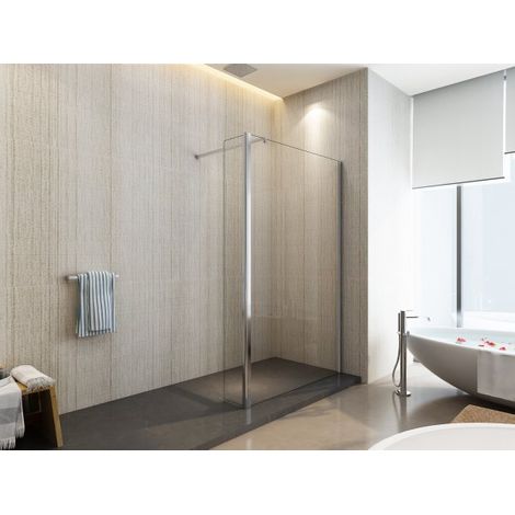 Parete doccia walk-in con antina girevole para schizzi laterale, cristallo 8mm trasparente H.200 Sicena Delifia Trasparente 8mm,70 + Antina 30 cm