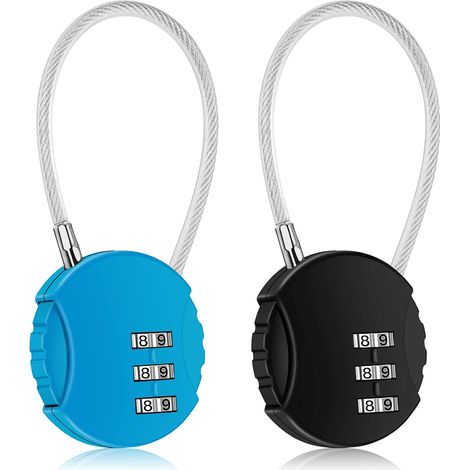 Paquet de 2 cadenas étanches à combinaison à 3 chiffres pour casier de salle de sport, casier de sport, clôture, boîte à outils, portail, rangement à loquet (noir et bleu) (1/5)