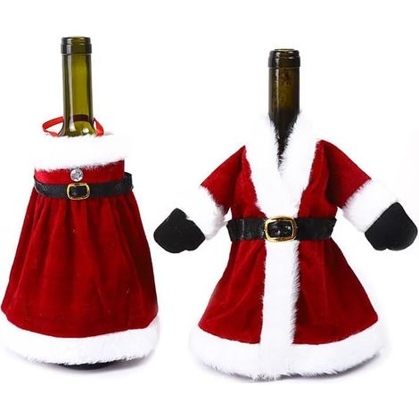 Set di bottiglie di vino a forma di abito natalizio - Decorazione di Halloween - Design creativo a forma di abito, set da 2 pezzi, set di bottiglie di champagne e vino rosso, decorazione per la tavola (1/5)
