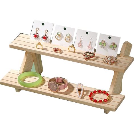 Présentoir surélevé en bois à plusieurs niveaux, étagère polyvalente pour bijoux, figurines et maquillage, 2 niveaux (1/5)
