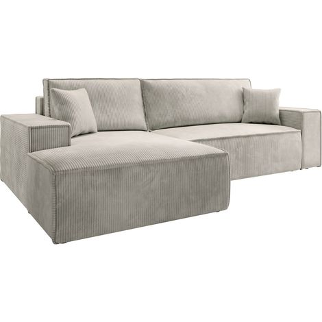 Selsey FARESE NEW – Canapé d’angle convertible avec coffre, velours côtelé, crème, gauche
