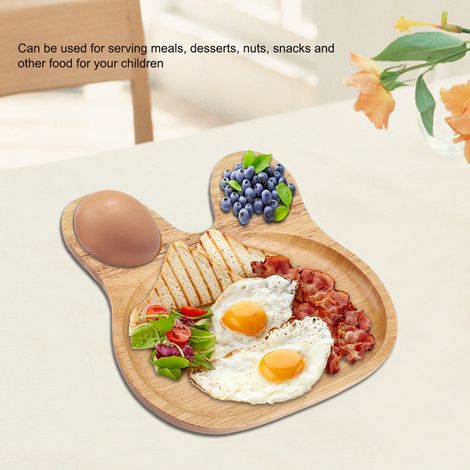 Assiette en bois pour enfants, plateau de service pour desserts et goûters, adorable lapin, vaisselle en bois pour enfants n° 1 (1/5)