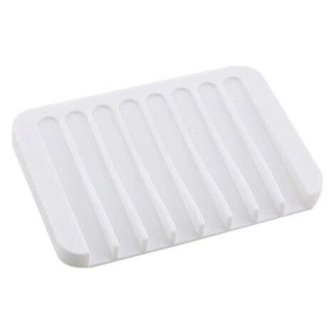 [Porte-savon de salle de bain] Porte-savon en silicone auto-drainant blanc, 11.5 x 8 x 1 cm, porte-savon cascade antidérapant (1/4)