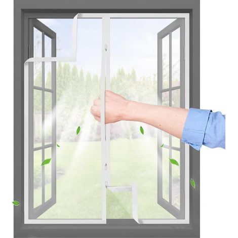 1 Moustiquaire Fenêtre 110x115 cm Fermeture Éclair Tissu PP Bande Auto-agrippante Blanc Universel (1/5)
