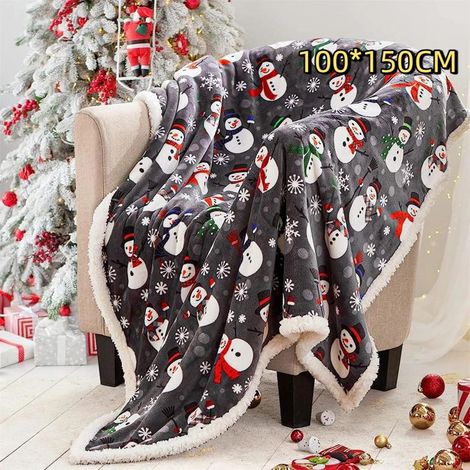 1 pièce Plaid Noël flocons de neige, fausse fourrure douce, couverture hivernale 100x150 cm, pour canapé ou décoration festive