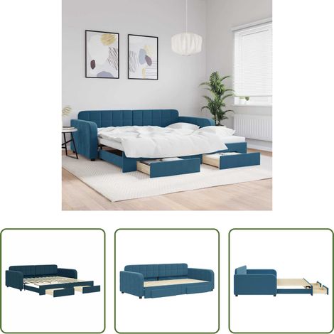 vidaXL Sofa-Bett - Tagesbett Ausziehbar mit Schubladen Blau 100x200 cm Samt (1/5)