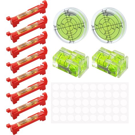 12 Pièces Set Niveau a Bulle Niveau à Ficelle de Précision Mini Niveau à Bulle Rond Niveau Horizontal Rond et Carré pour Appareils Photo Camping Car Trépied Plomberie Maçonnerie (1/5)