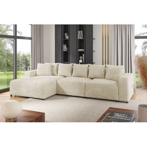 Ecksofa Designersofa Sofa MEGAN in Stoff Poso Creme Ottomane Links (1/2)