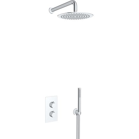 FugaFlow Eccelente Acces Ensemble de douche de tête encastré - thermostatique - bras mural - douche de tête 30cm - douchette à barre - flexible de (1/5)
