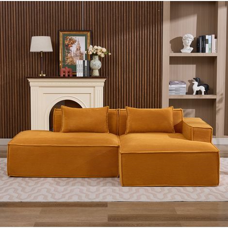Sofa 235x129x70 cm senfgelb Polyester gepolstert mit 2 Kissen und kompaktem Design (1/5)