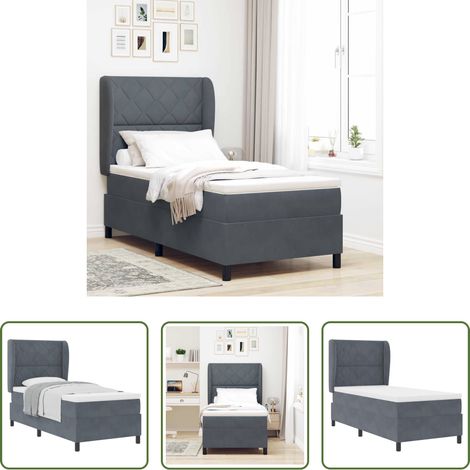 Matratze - Boxspringbett mit Matratze Dunkelgrau 190 x 90 cm Samt (1/5)
