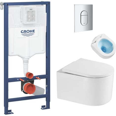 Grohe Pack Inodoro Bastidor  + Inodoro Tornado Quiet SAT Delano sin brida + Asiento Softclose + Placa cromada