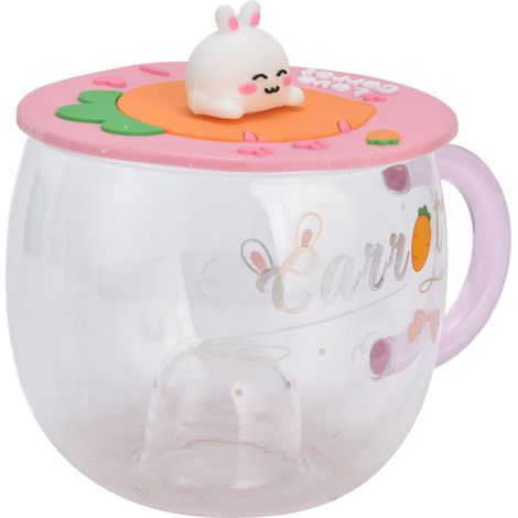 Niedlicher, schöner Becher mit Silikondeckel und Henkel für Kaffee, Milch, Haferflocken – ideal als Geschenk (Typ A) (1/5)