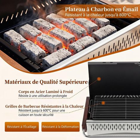 Familles et campeurs, montage en secondes, barbecue charbon de table pliable, grille inox et verrou magnétique (1/5)