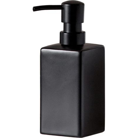 Distributeur de savon en céramique noir mat, distributeur carré de savon pour les mains et de lotion pour comptoir de salle de bain, distributeur de savon à vaisselle pour cuisine - 414 ml (1/5)