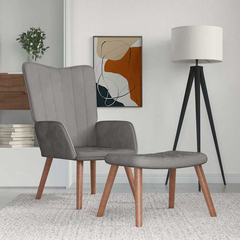 vidaXL Sillón de relax con taburete de terciopelo gris claro (1/5)