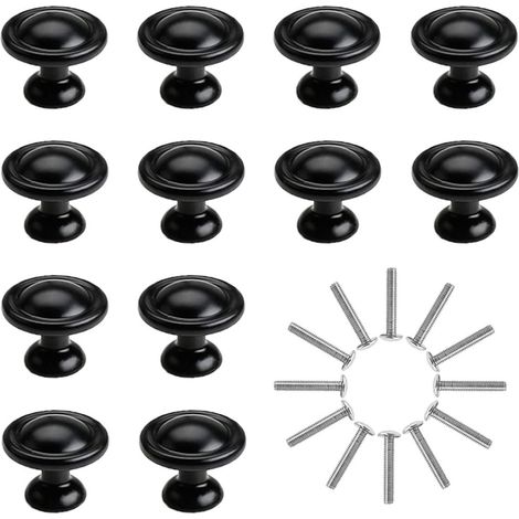 Lot de 12 boutons de tiroir noirs, poignées de porte en alliage d'aluminium de 31 mm, fixation par vis, pour meubles de placard. (1/5)