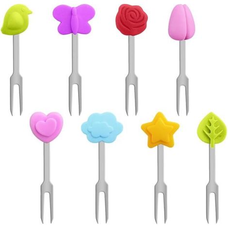 Petites fourchettes à dessert en inox, lot de 8, colorées, pour apéritifs, cocktails, fêtes et pique-niques. (1/5)