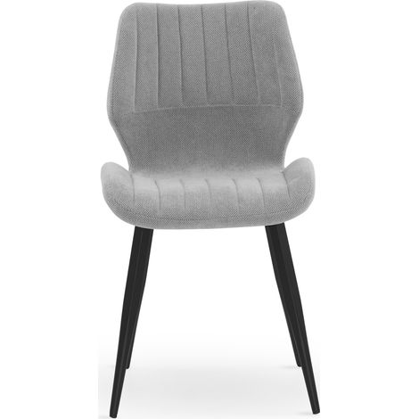 Ensemble de 4 chaises revêtues de chenille à motif fossile avec pieds en métal noir (1/5)