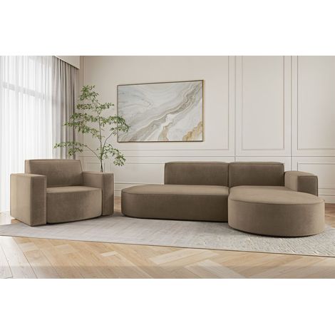 Sofa Set 2-teilig Sessel und Ecksofa PALMA XS Stoff Noel Braun Ottomane Rechts (1/3)