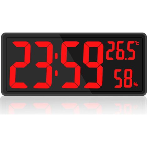 Grande orologio digitale, grande orologio da parete digitale con visualizzazione di temperatura e umidità, orologio da parete digitale con numeri a LED per camera da letto, ufficio, facile da leggere 