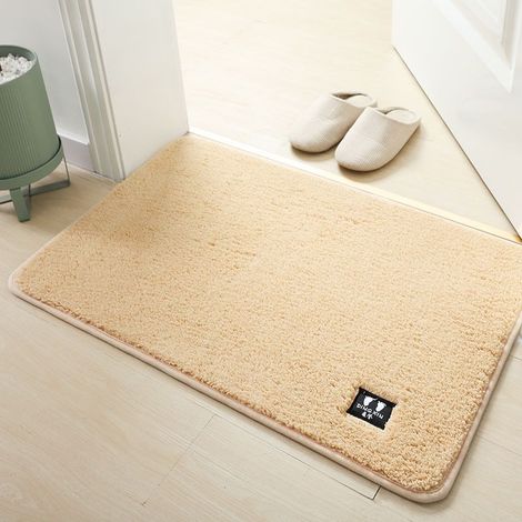 Bathroom door mat absorbent and dirt resistant bathroom anti slip mat thick plush beige (1/5)