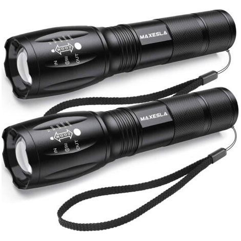 FENOPLASTICALampe Torche LED Ultra Puissante, 2000 Lumens Lampe de Poche, IP65 Étanche Lampe Tactique, Zoomable, 5 Modes D'éclairage, Antichoc Anti-dérapant pour Camping Randonnée Urgence, Lot de 2 [C (1/5)