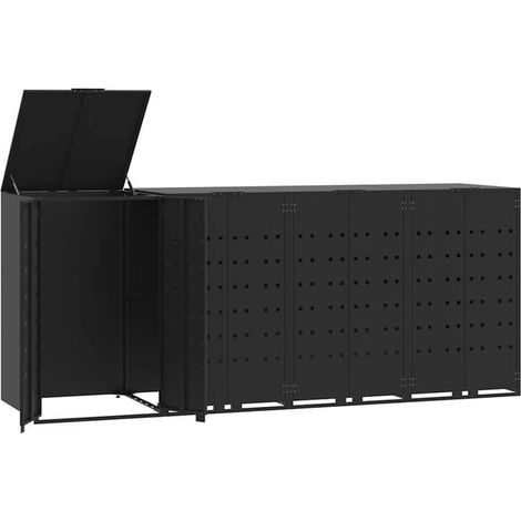 Casier roulant pouvant contenir 4 poubelles, en acier noir. (1/5)