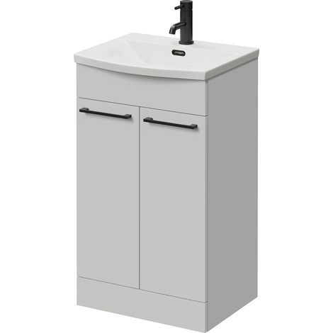 Napoli 390 Gloss Grey Pearl 500mm 2 Door Vanity Unit with Arc Basin - 500mm - Matt Black 160mm Handle
