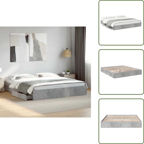 The Living Store Cadre de lit avec tiroirs sans matelas gris béton 180x200 cm - Cadre De Lit - Lit Double - Lit Avec Tiroirs - Meuble De Chambre - Rangement Sous Lit (1/5)