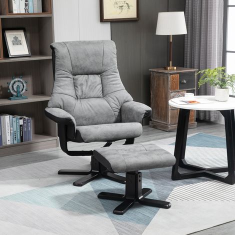 Fauteuil relax inclinable 135° pivotant 360° avec repose-pieds revêtement microfibre gris