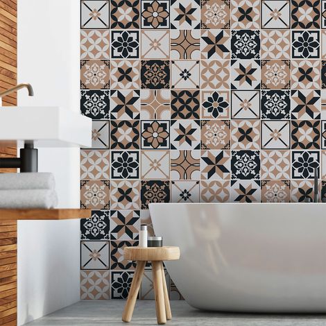 Sticker Mural Carrelage adhésif Cuisine Salle de Bain - 24 STICKERS CARREAUX DE CIMENT AZULEJOS ALDONIO - 24stickers15x15cm (1/5)