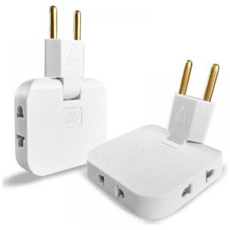Multiprise plate 3 prises avec connexion pivotante 180º – Adaptateur EU-US – 16A/250V – Matériau ignifuge jusqu'à 850ºC – Installation murale possible (1/5)