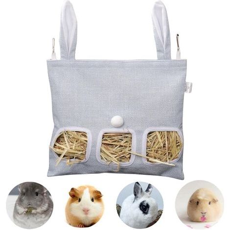 Sac à Foin pour Lapin, Sac de Mangeoire de Foin Suspendu pour Petits Animaux, Bleu, M (1/5)
