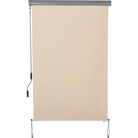 Store vertical, store de balcon, store brise-vent, store latéral à enrouleur, brise-vue avec manivelle, tissu polyester et aluminium, blanc crème, 200 x 120 cm