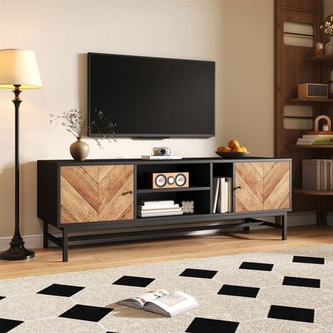 Meuble TV 150cm, design noir et bois moderne avec rangement polyvalent Meuble TV contemporain (1/5)