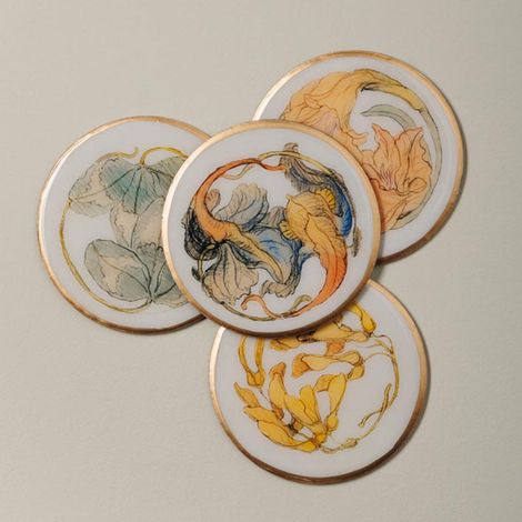 Ensemble 4 sous-verres Art nouveau fer 10x10cm (1/3)