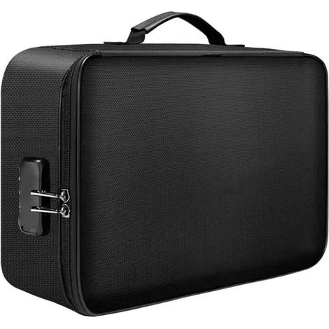 Sac de rangement pour documents grande capacité - Boîte à documents noire verrouillable et ignifugée à trois couches (1/5)